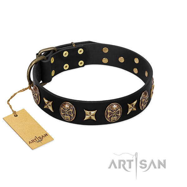 Adjustable natural genuine leather collar for your four-legged friend