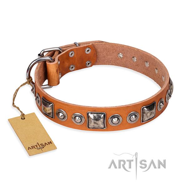 Full grain leather dog collar made of soft material with corrosion proof fittings