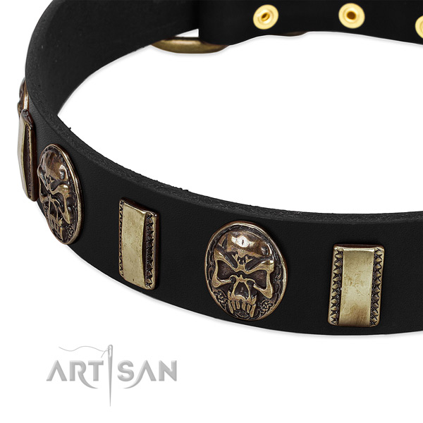 Durable buckle on natural genuine leather dog collar for your doggie