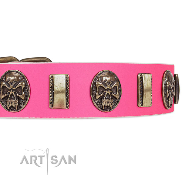 Durable studs on natural genuine leather dog collar for your dog