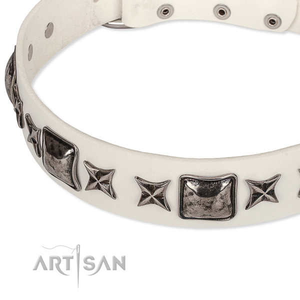 Easy wearing adorned dog collar of fine quality full grain leather