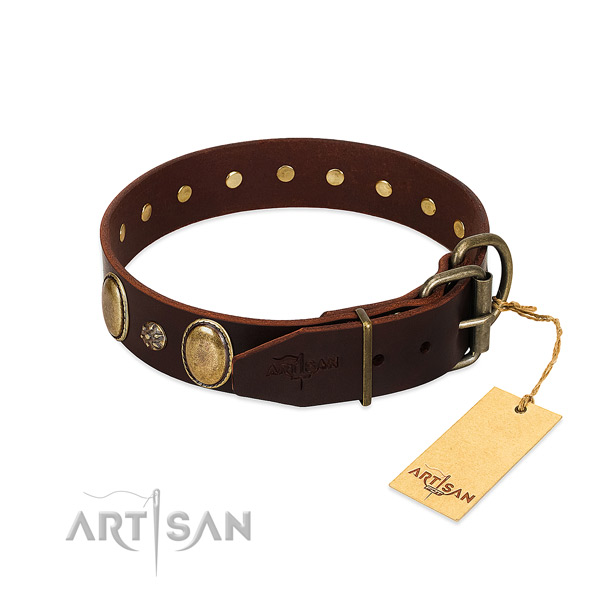 Fancy walking flexible full grain natural leather dog collar