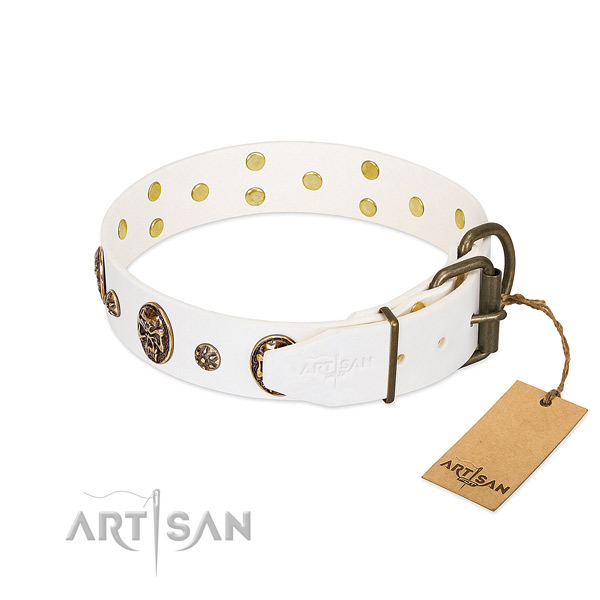 Rust-proof fittings on full grain natural leather dog collar for your canine