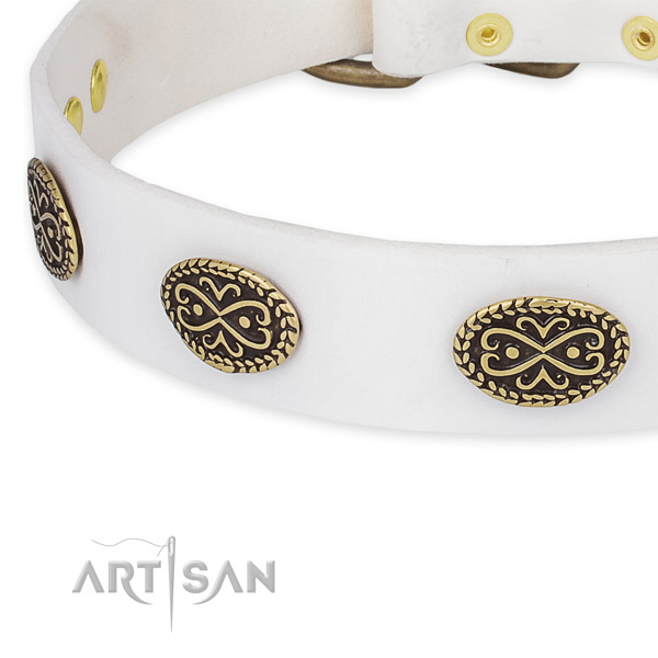 Decorated full grain natural leather collar for your impressive pet