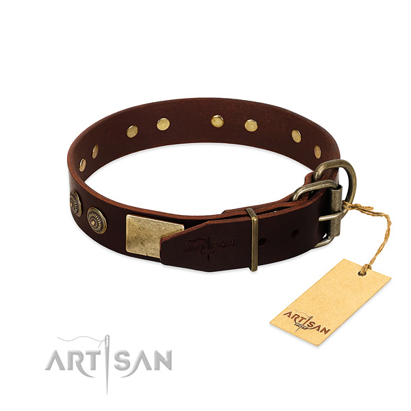Corrosion resistant hardware on full grain leather dog collar for your pet