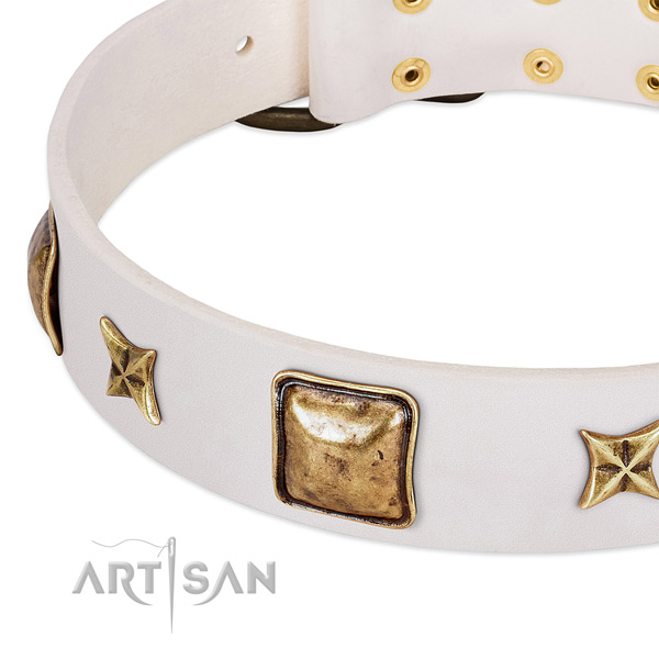 Durable hardware on natural genuine leather dog collar for your pet
