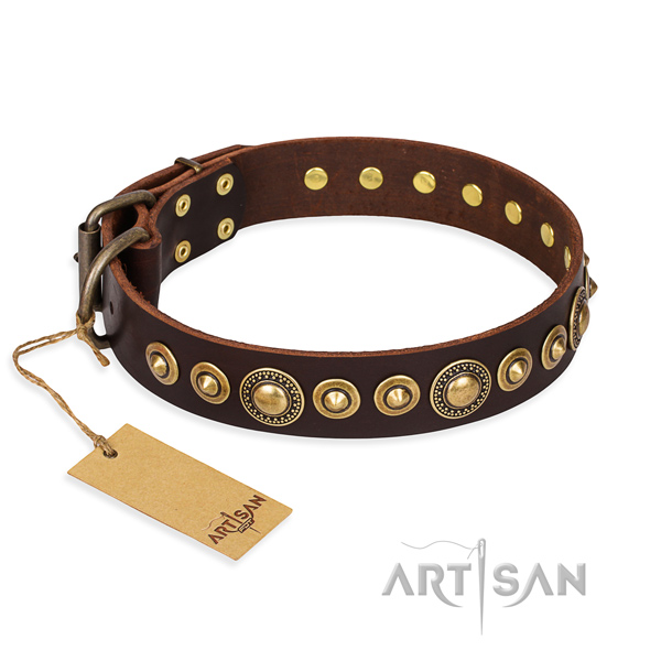 High quality natural genuine leather collar created for your doggie