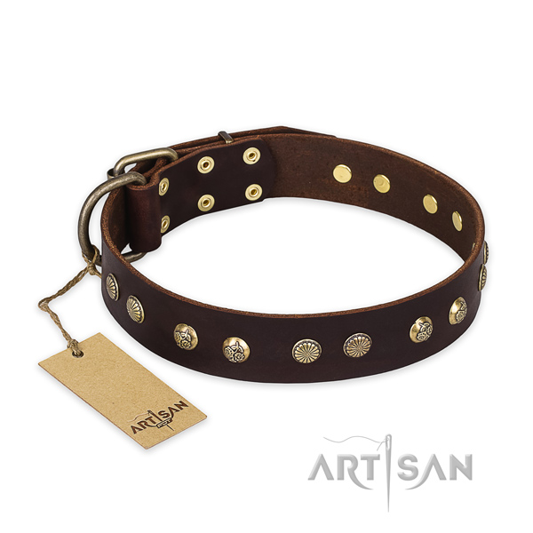 Fine quality full grain genuine leather dog collar with rust-proof buckle