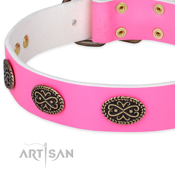 Full grain leather dog collar with decorations for everyday use