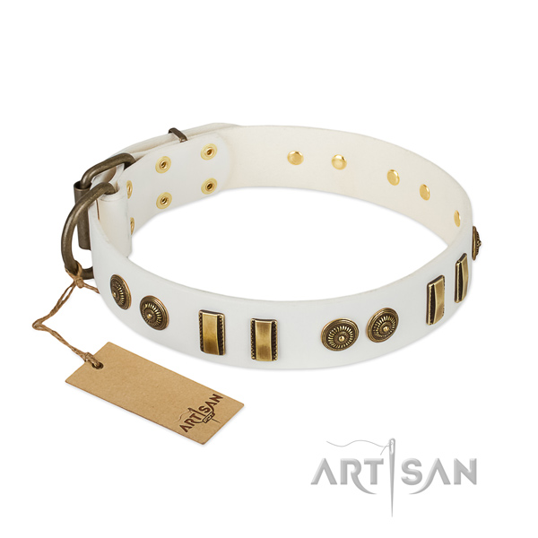 Durable hardware on natural leather dog collar for your four-legged friend