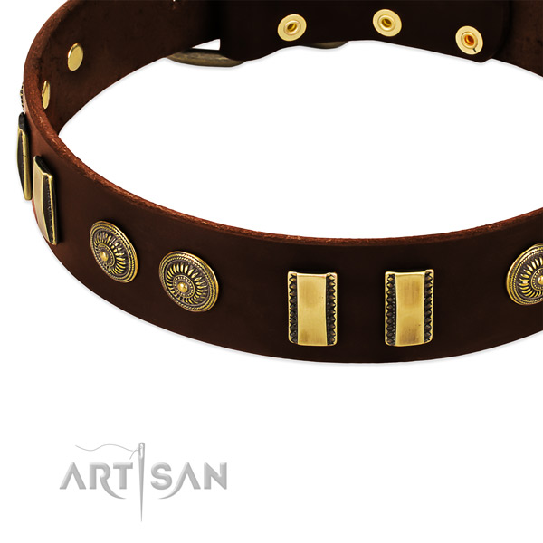 Corrosion proof traditional buckle on full grain leather dog collar for your doggie
