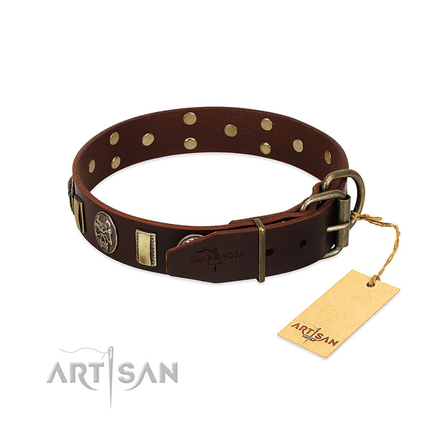 Full grain natural leather dog collar with strong fittings and studs