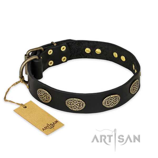 Handmade full grain natural leather dog collar with durable buckle