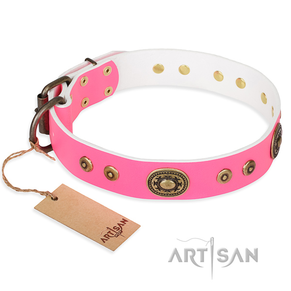 Natural genuine leather dog collar made of top notch material with corrosion proof fittings