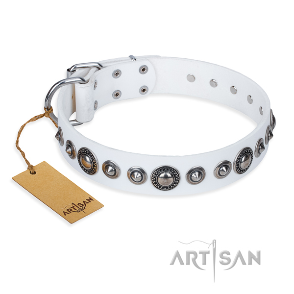 Leather dog collar made of top rate material with corrosion proof traditional buckle