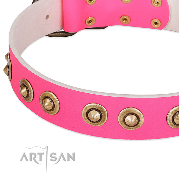Strong traditional buckle on full grain leather dog collar for your doggie