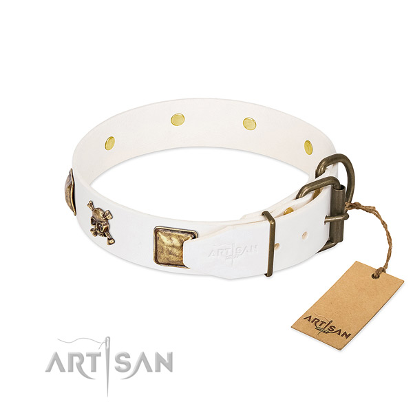 Designer natural leather dog collar with rust-proof studs
