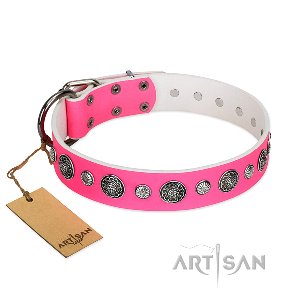 Reliable full grain genuine leather dog collar with corrosion proof fittings