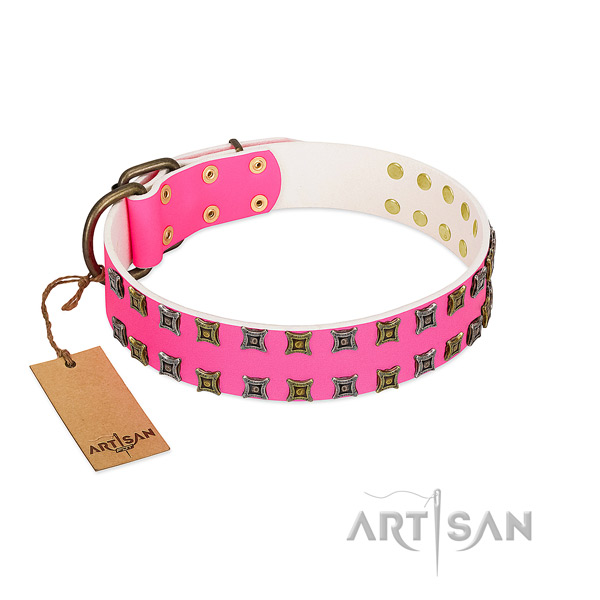 Genuine leather collar with exquisite adornments for your canine