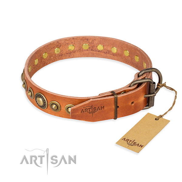 Top rate natural genuine leather dog collar handmade for comfy wearing