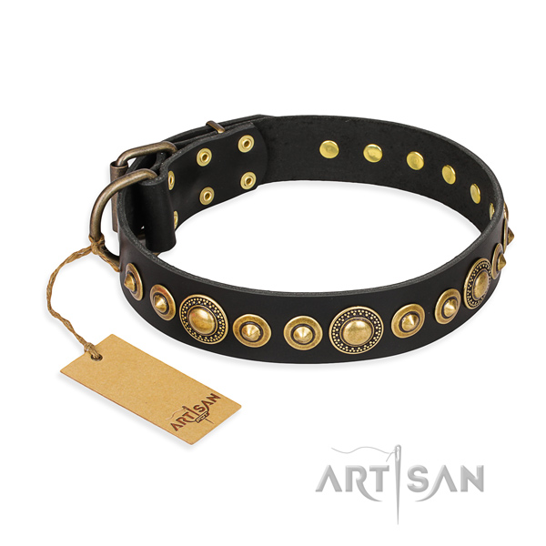 High quality natural genuine leather dog collar handcrafted for comfortable wearing