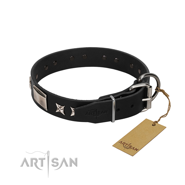 Quality full grain genuine leather dog collar with corrosion resistant traditional buckle
