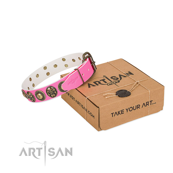 Durable D-ring on dog collar for comfortable wearing