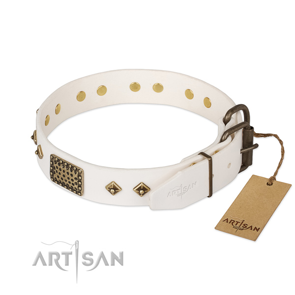 Genuine leather dog collar with durable fittings and decorations