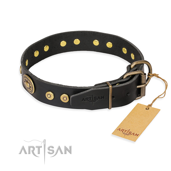 Full grain genuine leather dog collar made of reliable material with durable embellishments