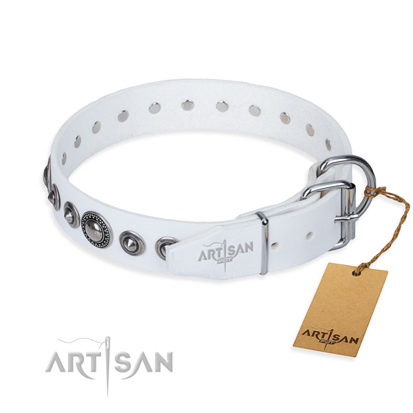 Full grain leather dog collar made of best quality material with corrosion proof adornments