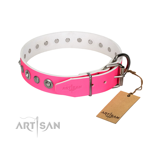 Durable full grain genuine leather dog collar with fashionable decorations