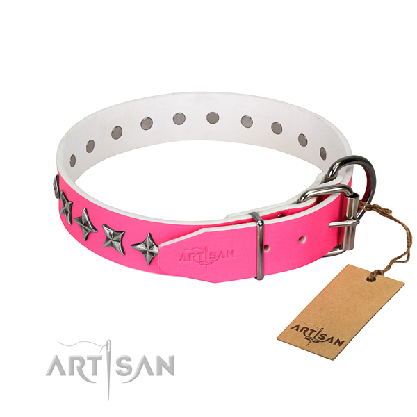Durable full grain genuine leather dog collar with awesome studs