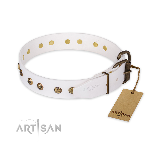 Corrosion resistant buckle on full grain genuine leather collar for your impressive doggie