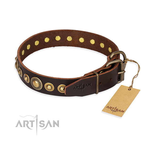 Top notch full grain natural leather dog collar handcrafted for easy wearing