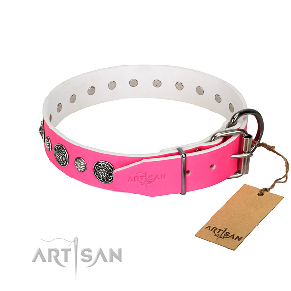 Top rate genuine leather dog collar with corrosion resistant hardware