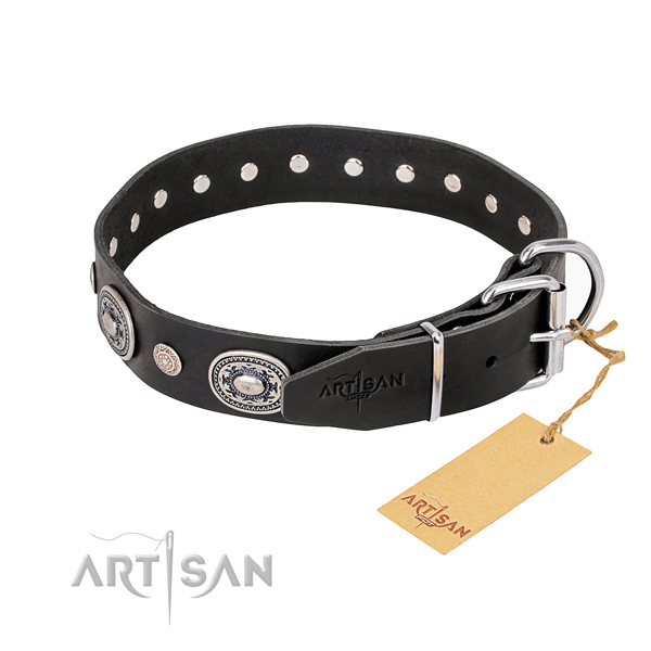 Gentle to touch full grain genuine leather dog collar handcrafted for comfortable wearing