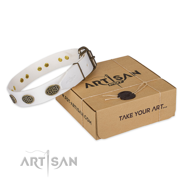 Strong hardware on genuine leather collar for your beautiful canine