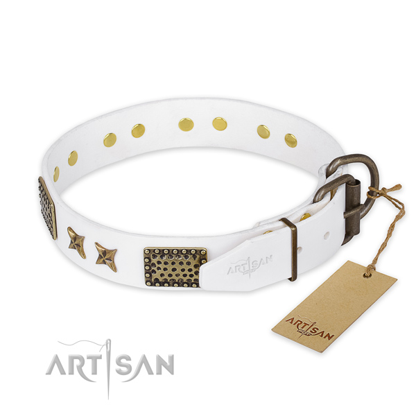 Rust resistant buckle on full grain natural leather collar for your lovely doggie