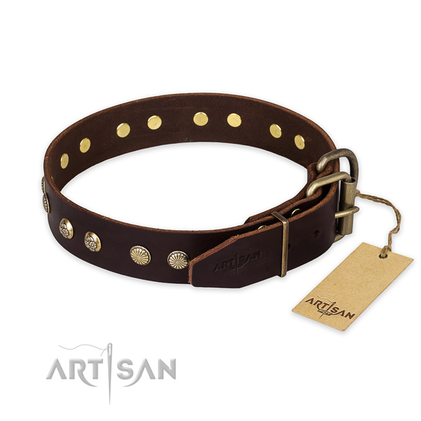 Rust-proof buckle on genuine leather collar for your impressive canine