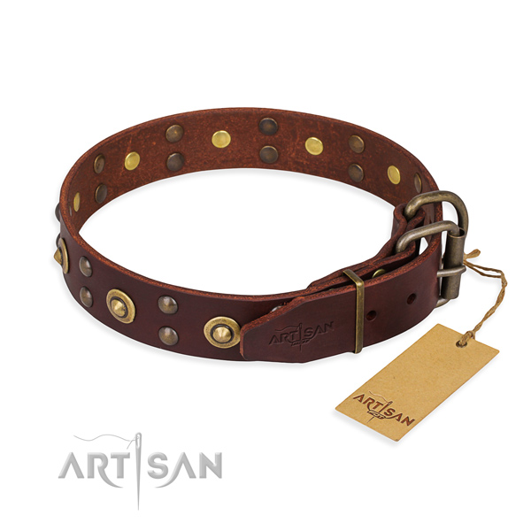 Corrosion proof D-ring on genuine leather collar for your stylish four-legged friend