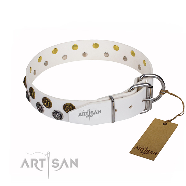 Comfy wearing adorned dog collar of top quality full grain genuine leather