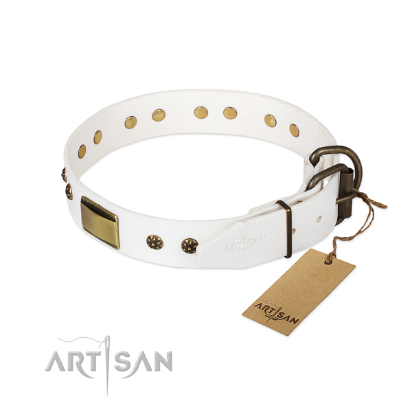 Genuine leather dog collar with rust resistant buckle and decorations