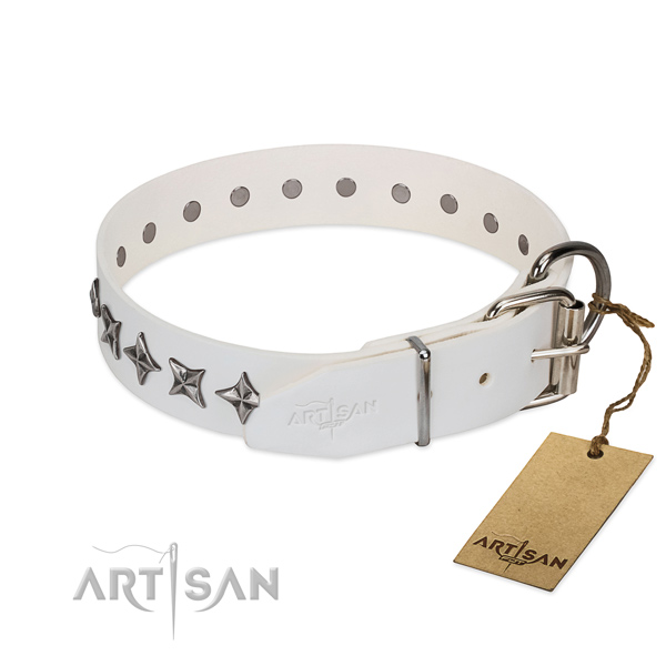 Top quality natural leather dog collar with trendy studs