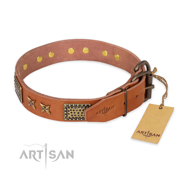 Corrosion resistant hardware on genuine leather collar for your handsome doggie