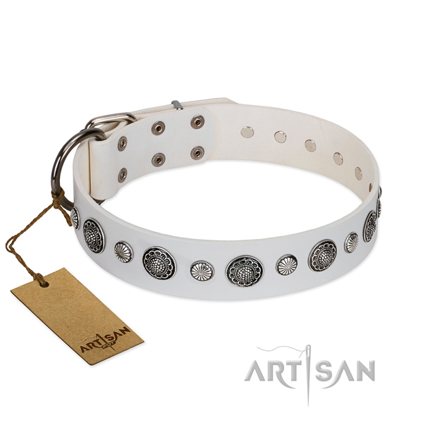 Soft to touch full grain genuine leather dog collar with rust resistant buckle