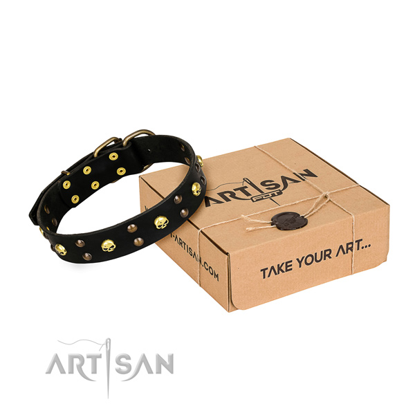 Basic training dog collar of best quality genuine leather with embellishments