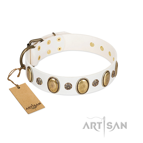 Comfy wearing soft to touch full grain leather dog collar