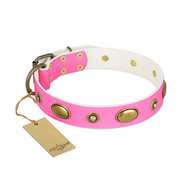 "Beauty Queen" FDT Artisan Pink Leather Amstaff Collar with Gentle Decorations "Beauty Queen" FDT Artisan Pink Leather Amstaff Collar with Gentle Decorations