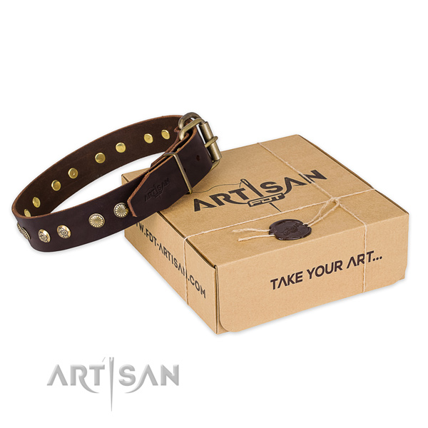 Strong fittings on full grain genuine leather collar for your impressive doggie