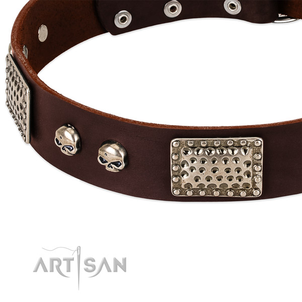 Reliable buckle on full grain leather dog collar for your dog